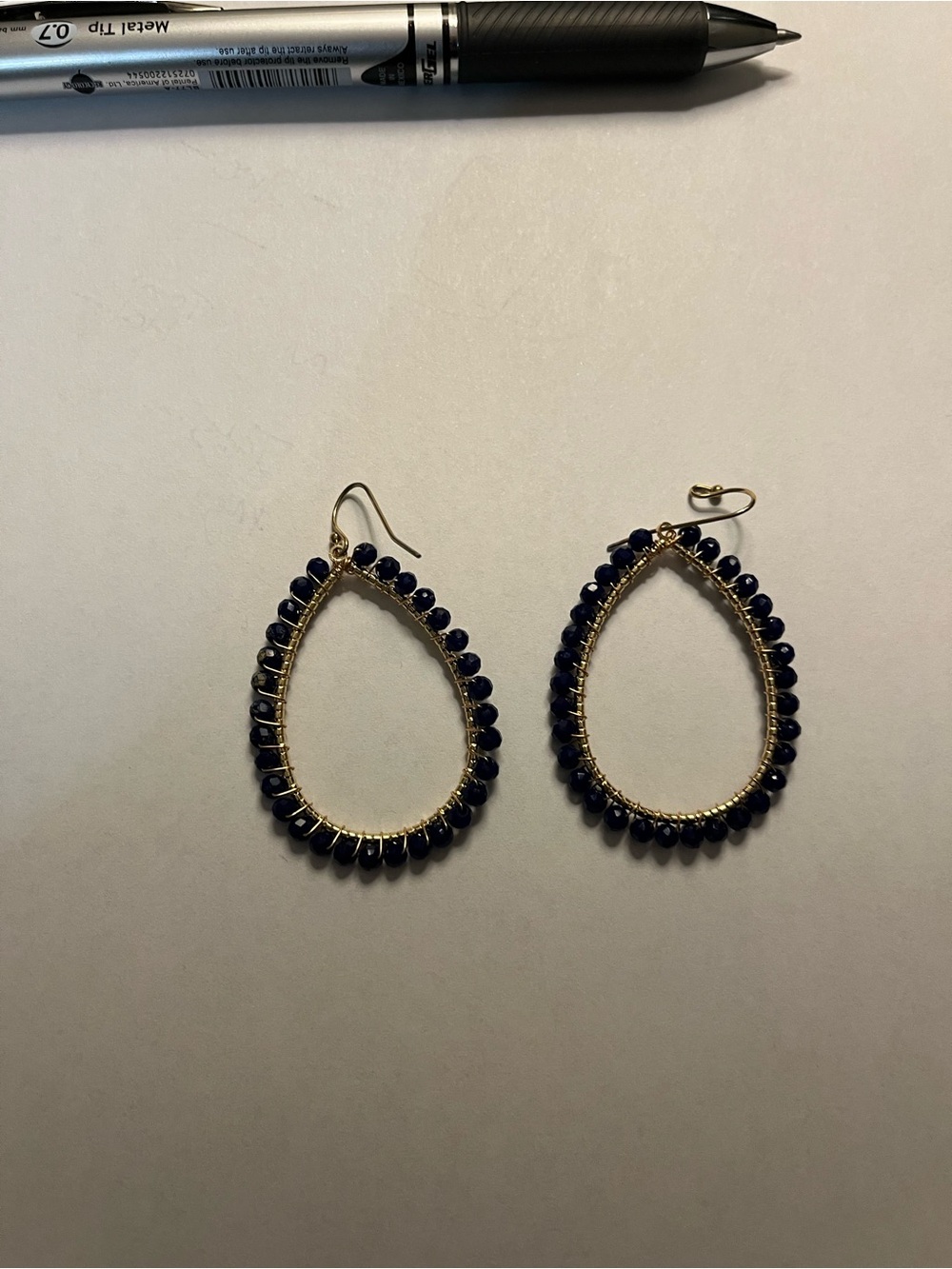 Gold Teardrop Earrings with Navy Beads - Women Jewelry
